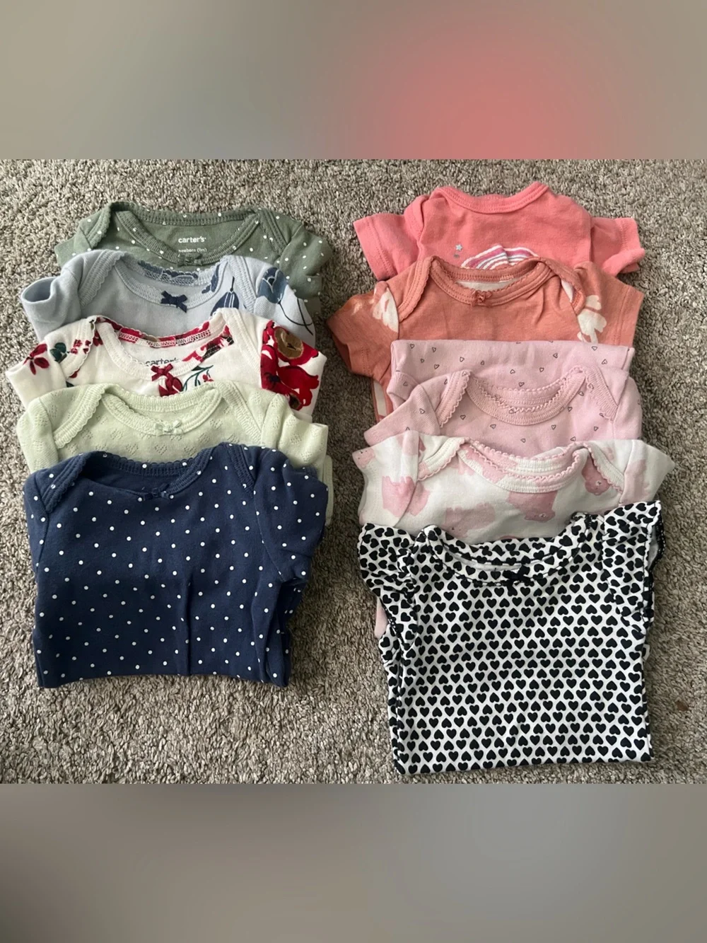 Carter's Girls Multi-Pack Bodysuits in Navy, Pink, Coral, Green & White